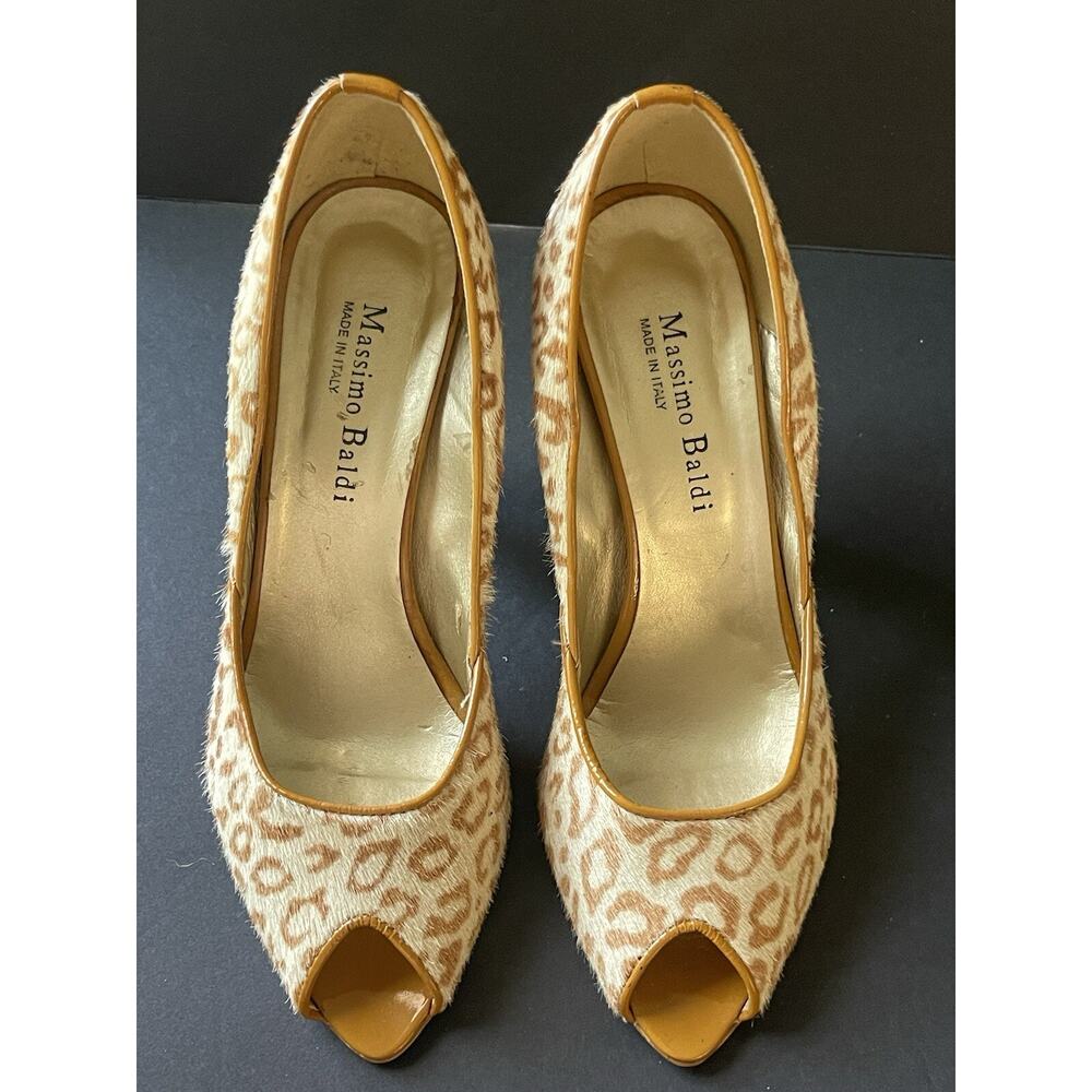 Massimo Baldi Womens Shoes Size 7 Shoe Mustard Pony Hair Animal Print Y2K Career